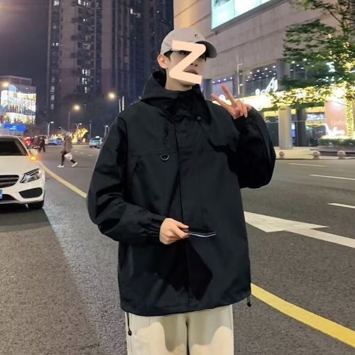 Men's jacket 2025 spring and autumn new windproof warm casual casual versatile hooded loose jacket large size top
