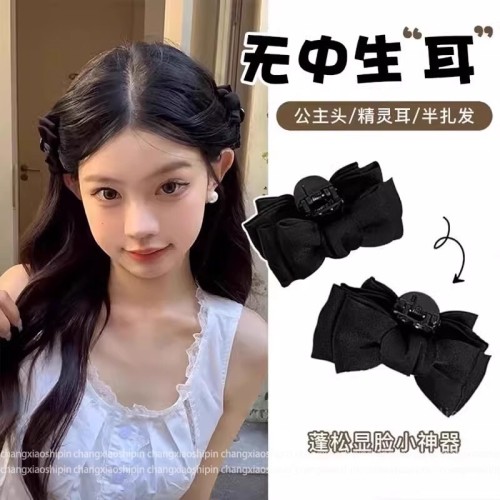 Black bow princess head clip small size women's side front forehead hair clip hair accessory