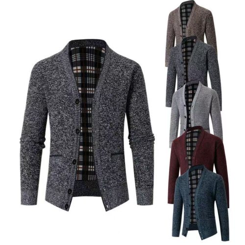 Knitted cardigan cross-border hottest velvet thickened men's large-size top slim jacket V-neck sweater men