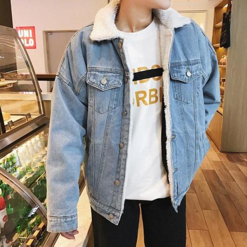 Winter Japanese retro velvet denim jacket for male students Korean style lamb velvet thickened large size foreign trade jacket