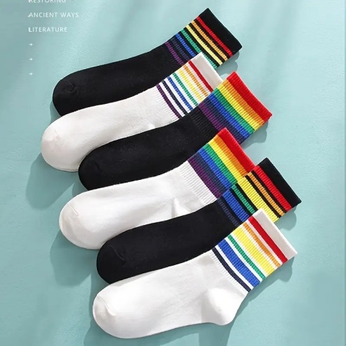Rainbow socks for women middle tube socks summer thin sports socks piled socks ins trendy cotton socks autumn and winter wholesale women