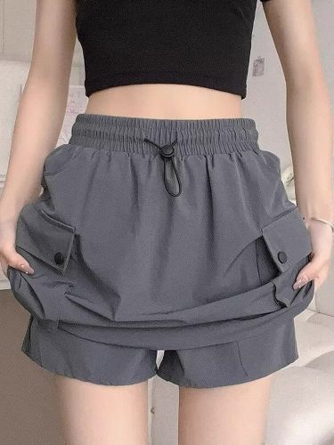 【Original Fabric】Gray work dress women's summer thin high waist A-line wide-leg American quick-drying skirt pants