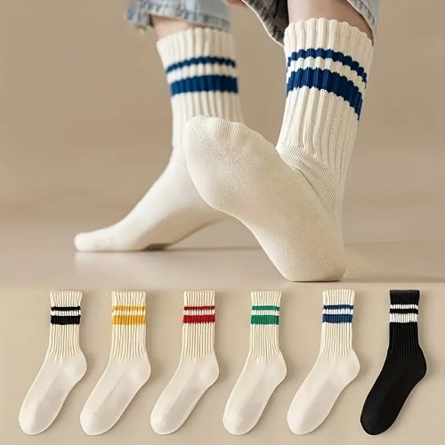 Thickened mid-tube socks for women with shark pantyhose, autumn and winter long tube, winter color-blocking Japanese thick lines piled with warm stockings