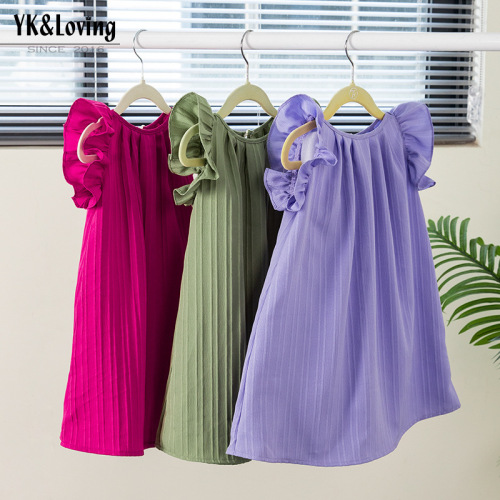 Children's dress, stylish and cute, solid color sleeveless children's dress, Korean style children's princess dress