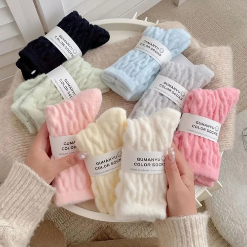 Warm plus velvet thickened imitation mink velvet mid-tube Autumn and winter socks for women candy color ins floor socks plush sleeping socks