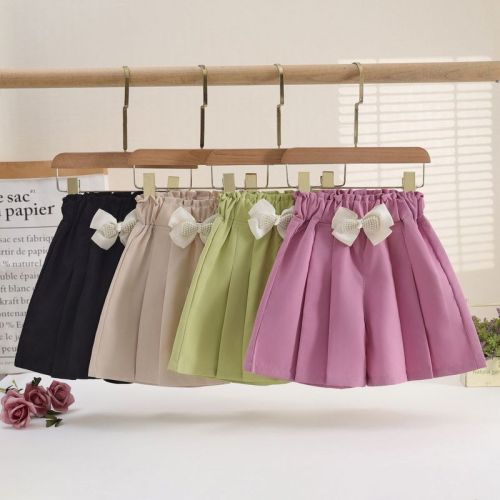 Korean-style girls' skirt pants, thin summer shorts for children, wide-leg loose butterfly bow trendy casual versatile clothing