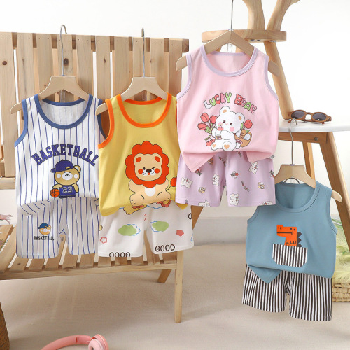 Children's undershirt set pure cotton girls' summer wear Korean style children's clothing 2025 summer boys' two-piece set