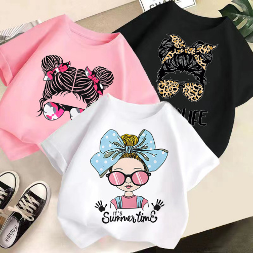 Cross-border children's clothing 2024 summer new children's short-sleeved T-shirt for boys and girls, fashionable round neck top for babies, half-sleeve cotton