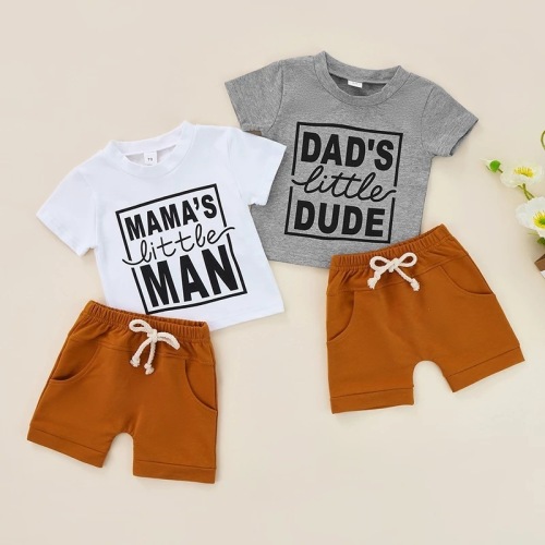 Children's Summer Boys Letter Short-Sleeve T-Shirts and Solid Color Shorts Set of Two