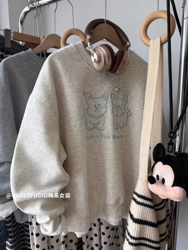 Official Image: Cotton-imitating polyester cotton composite - thin 310g, thick 400g round neck women's sweatshirt for autumn and winter