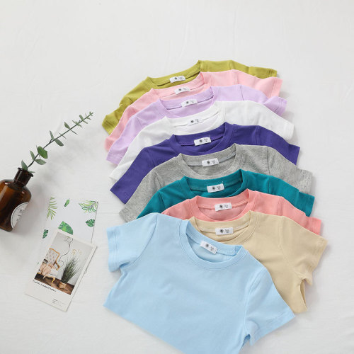 Summer Children's Clothing Korean Style Plain Color T-shirt for Boys and Girls, Versatile Short Sleeve, Kindergarten Student Uniform