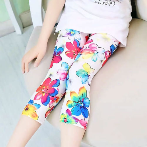 New milk silk elastic girls' leggings print summer thin size for middle and large children, one-piece wholesale