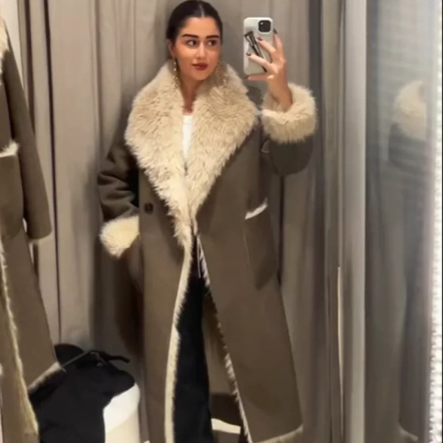 Amazon's cross-border foreign trade European and American women's clothing autumn and winter new double-sided long coat jacket