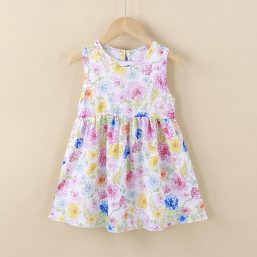 Ladies' Embroidered Cotton Summer Dress with Floral Print, Princess Style, Beach Dress, New Girl's Backless Dress, Wholesale Children's Fashion Wear