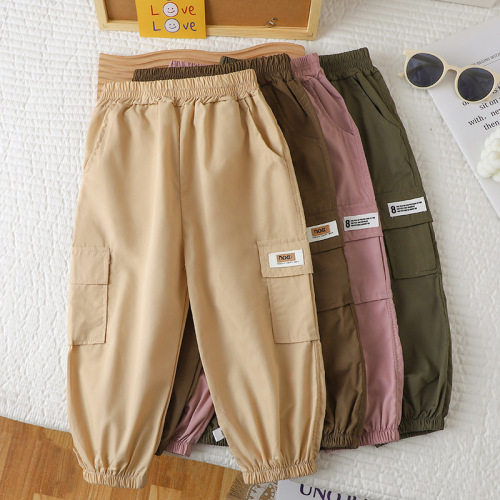 2024 Spring New Children's Footed Work Pants for Boys and Girls, Baby Korean Style Casual Long Pants