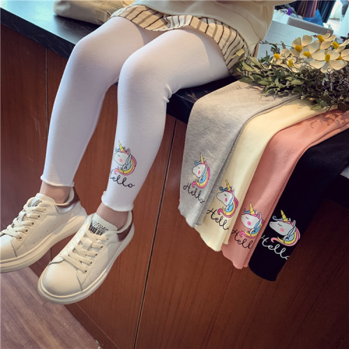 Girl's Leggings Spring and Autumn Season New Thin Style Trendy Elastic Cute Cartoon Fitted Korean Style Printed Pants