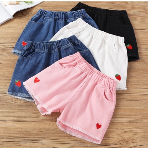 Girls' denim shorts summer medium and large children's clothing beach pants white outer wear loose hot pants for little girls