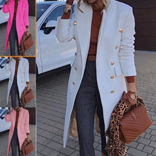 Cross-border women's clothing, European and American foreign trade Amazon autumn and winter medium-length wool coat double-breasted wool coat