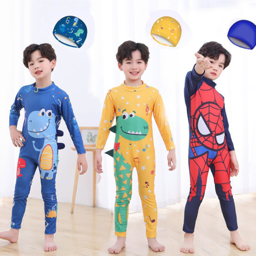 Kids' UPF Long Sleeve Swim Trunks for Boys, Small/Medium, 2-Piece Cartoon Swim Shorts, Quick-Dry Swimwear, Surfing Suit
