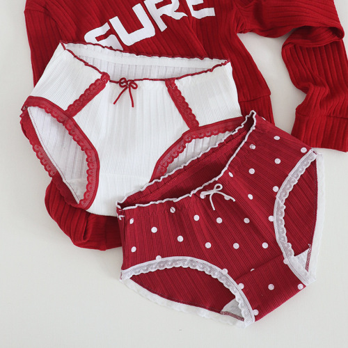 Sweet Lolita Big Red Underwear Women's Cute Sweet Girl Briefs Pure Cotton Inseam Mid-waist Women's Underwear