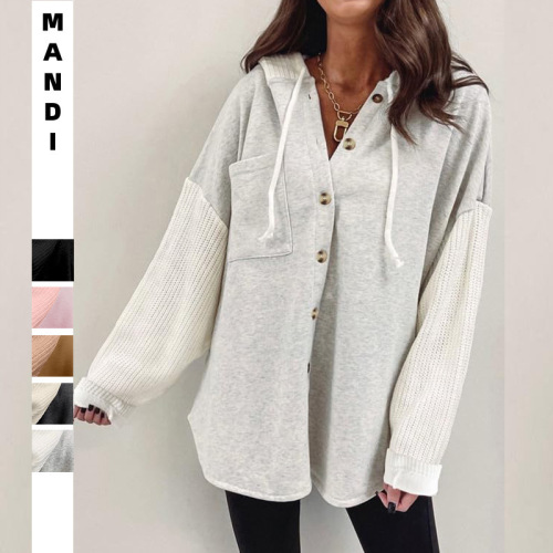 New Amazon cross-border European and American women's sweater spliced ​​hooded sweater casual jacket for women