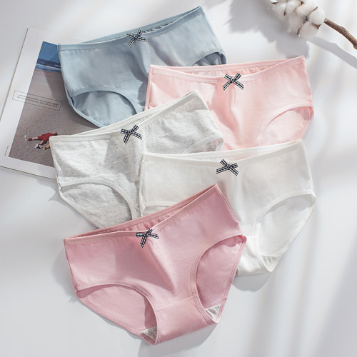  New Triangle Underwear for Women, Pure Cotton Breathable Medium Waist, Teenage Girl Solid Color Thin Model Breathable Butterfly Knot Underwear