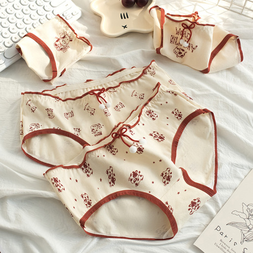New cow women's underwear pure cotton printed underwear for women middle waist student cute girl briefs wholesale