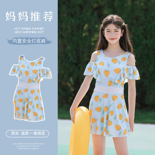 Women's One-Piece Swimsuit for Older Girls, Conservative High-Waisted Style with Bra Cup, Sweet Teenage Girl Swimwear for Hot Springs