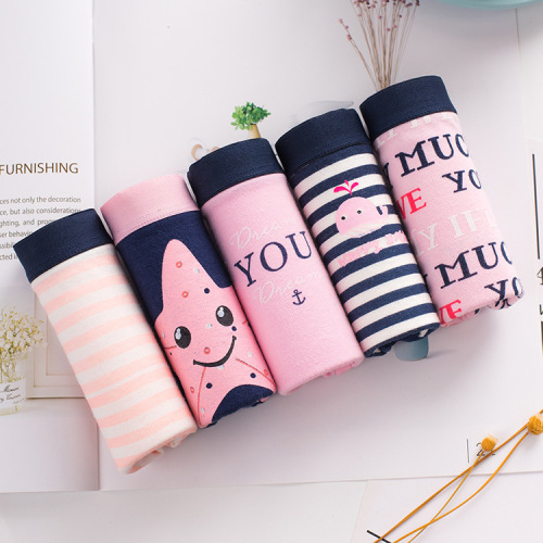 Pure cotton new mid-waist cartoon girl print starfish combination women's underwear women's briefs girls' underwear