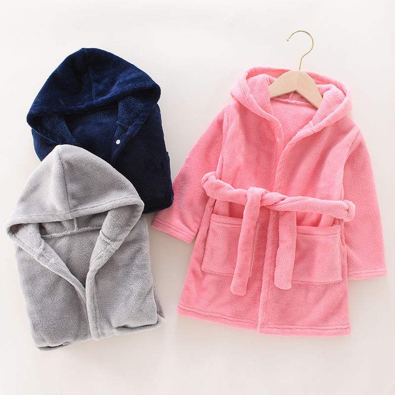 Children's bathrobe, pajamas, winter flannel, thickened and long pajamas, home clothes, children's hooded coral velvet home clothes
