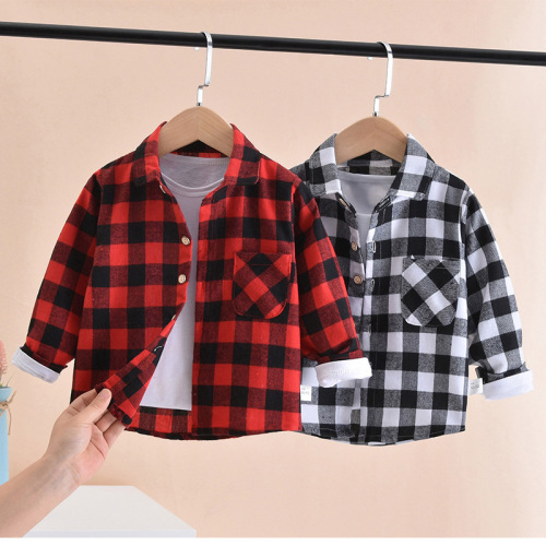 Children's shirts, spring and autumn boys' long-sleeved plaid shirts, children's cardigans, autumn style tops, new children's shirts