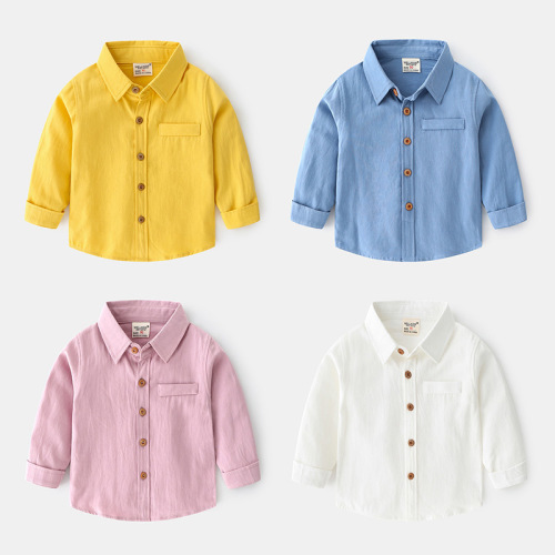  new children's clothing long-sleeved children's shirt solid color boys' shirt base online store agent Korean style tops