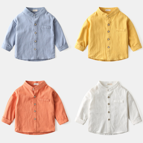 Children's long-sleeved shirts  spring boys' stand-up collar solid color shirts baby tops trendy children's clothing wholesale