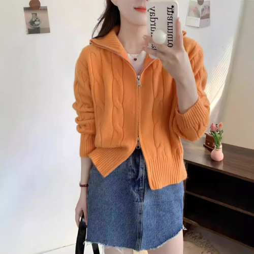 Double zipper twist versatile knitted cardigan sweater jacket for women new loose design chic lazy style top