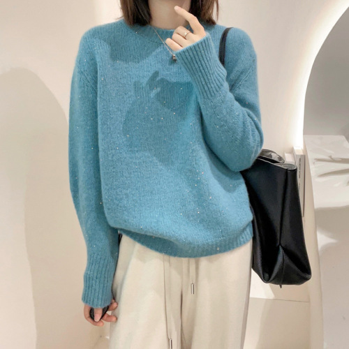 Soft and trendy versatile round neck long-sleeved autumn and winter new sweater jacket for women loose knitted bottoming shirt with inner top