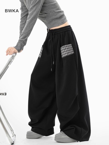 3D Waist Design Retro Checkered Pockets Women's Autumn Trend Brand Fashion Sensory Casual Sports Pants