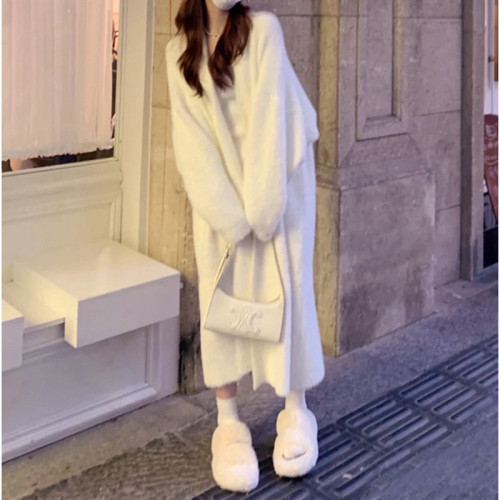 Autumn and winter extra long imitation mink velvet sweater cardigan for women new loose lazy knitted coat temperament coat