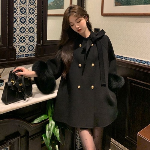 Elegant French cashmere coat, new autumn/winter style, temperament, thick warm cashmere sleeve mouth overcoat, petite size