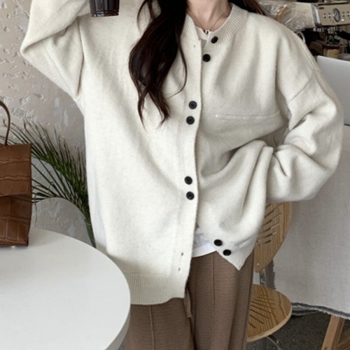 KANING loose Japanese style soft and lazy style knitted cardigan for women 2025 autumn and winter new sweater jacket design