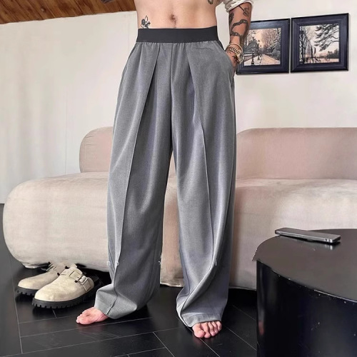Direct Factory Supply 'Shrimp Line Single Fold Wide Comfort Drape' Contrast Color Stretch Waist Casual Pants Men Thick Loose Western Trousers