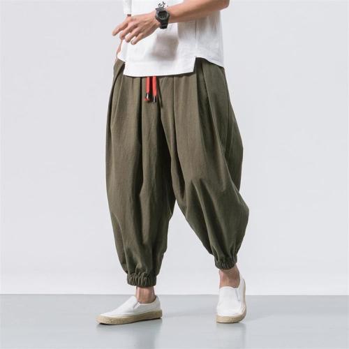 2024 New Lantern Pants Fat Super Large Code Loose Cotton Linen Tied-Angle Pants Men Wide Leg Pants Harem Nine-Tenths Casual Pants