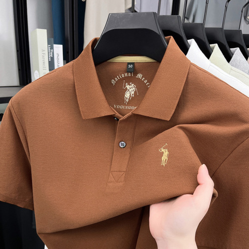 100% Cotton Short Sleeve Polo Shirt for Men 2025 Summer New Arrival Polo Shirt with Embroidered Pony Logo, Geometric Texture, Breathable T-shirt for Men