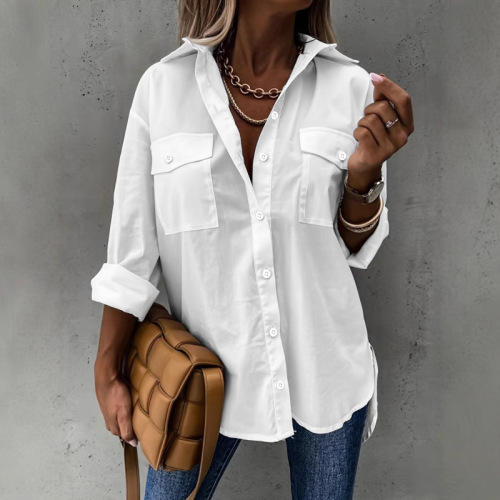 Ebay Amazon Wish European and American four seasons versatile loose-fitting long-sleeved lapel shirt top