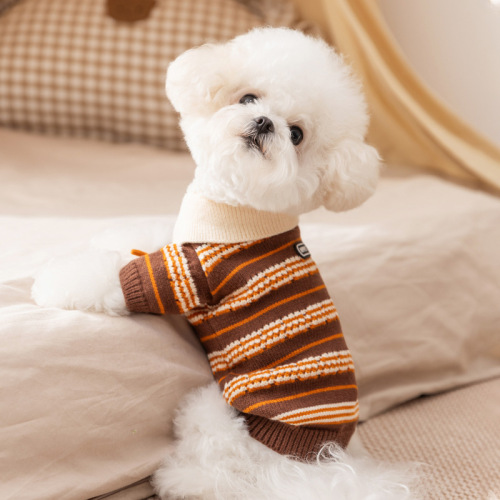 Pet Sweater New Dog Clothes Classic Contrast Color Stripe Polo Neck Sweater Teddy Bichon Pet Clothes