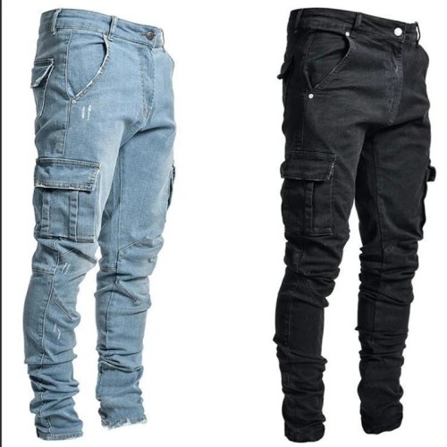 2025 European and American Cross-border New Men's Side Pocket Elastic Petite Slim Fit Jeans