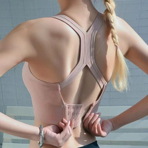 Cross-border large cup no underwire shockproof sports bra for women, crossback design, back button closure, adjustable yoga and fitness top