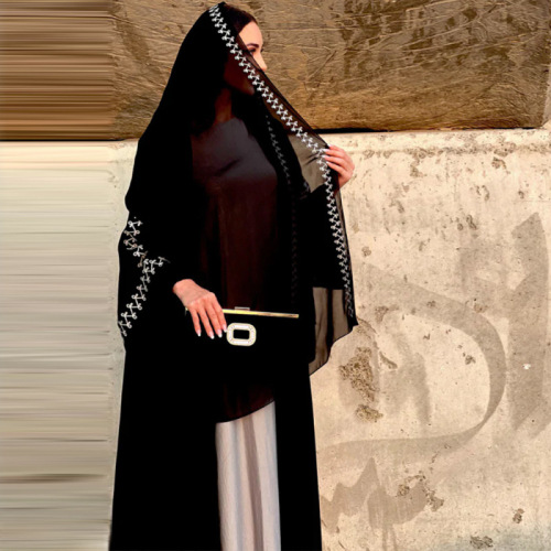 New Abaya Muslim Fashion Elegant Open Robe with Batsleeve Embroidered Headscarf Factory
