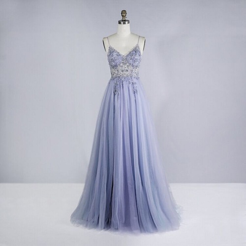 Heavy Industry Beaded Crystal Dance Ball Gown 2025 Summer Strappy Long Sexy Sheer V-Neck Evening Dress