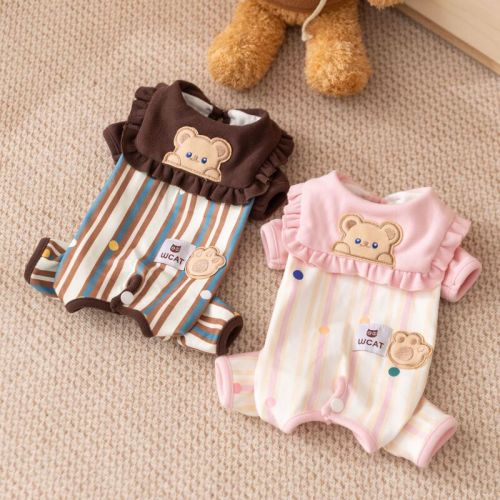 25 new autumn and winter navy lace collar four-legged belly clothes air-conditioned clothes small dog dog clothes cat clothes wholesale