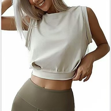 Summer Amazon Lady Fashion Solid Color Short Sleeve Round Neck Tank Top